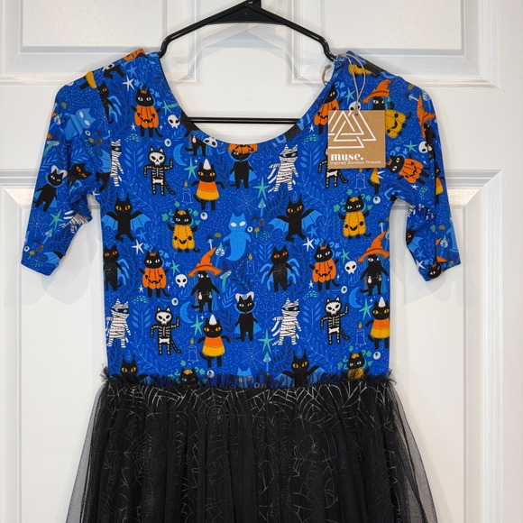 Muse Threads Kids Halloween Bamboo Tutu Dress Blue Cat Print Size 10/11 NWT - Picture 2 of 5